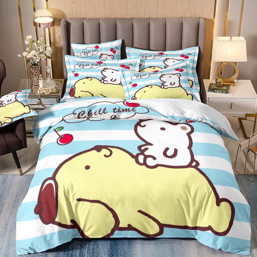 3D Digital Printing Cartoon Animation Children'S Bedding Pudding Dog Three-Piece Set