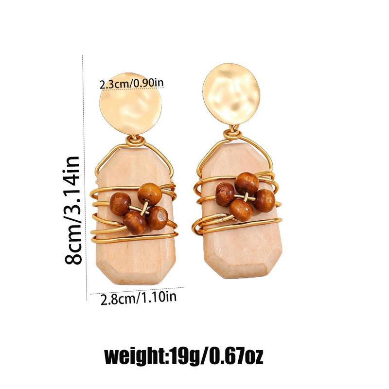 Vintage Maillard Bead Earrings Bohemian Imitation Wood Hand-wound Earrings