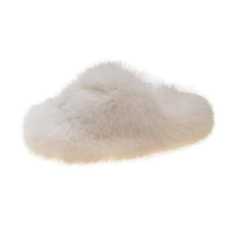 

Thick-soled fashion Internet celebrity white fluffy shoes women s shoes 2024 autumn and winter wear fluffy plush one-word cotton slippers 40 бежевий