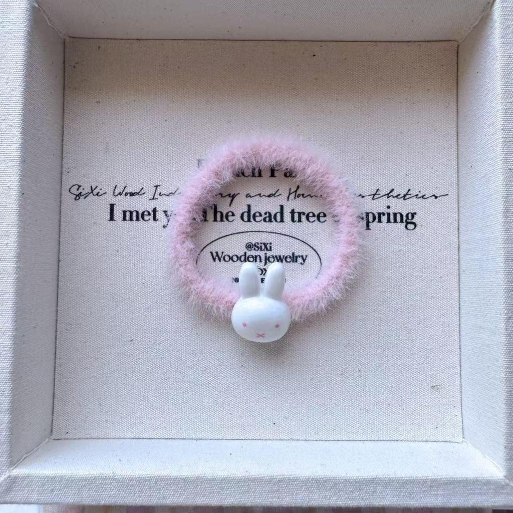 Adorable Miffy Fluffy Hair Tie - High Elasticity, Durable, Sweet Cartoon Ponytail Accessory