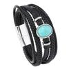 Vintage Boho Handgeflochtene Leder Armbänder Magnetverschluss Ovaler Blauer Stein Anhänger Lederarmband für Männer