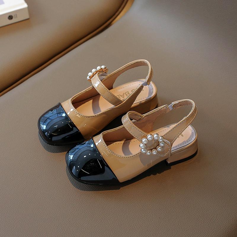New Autumn Girls Closed-Toe Sandals, Soft Sole Fashion Hook-and-Loop Versatile Pearl Princess Sandals for Older Girls 27 хаки