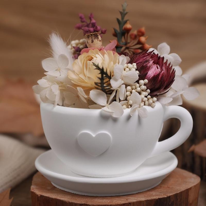 Heart Shaped Tea Set Candle Cup Ornament Silicone Molds DIY Gypsum Concrete Coffee Cup Tray Decorative Resin Mold Crafts Casting