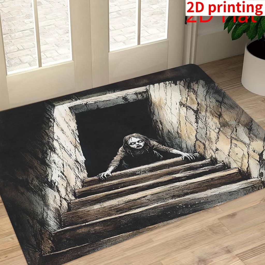 1pc Horror-Themed Door Mat Spooky Climbing Figure Design Non-Slip Durable Non-Woven Fabric Easy To Clean Room Home Decoration