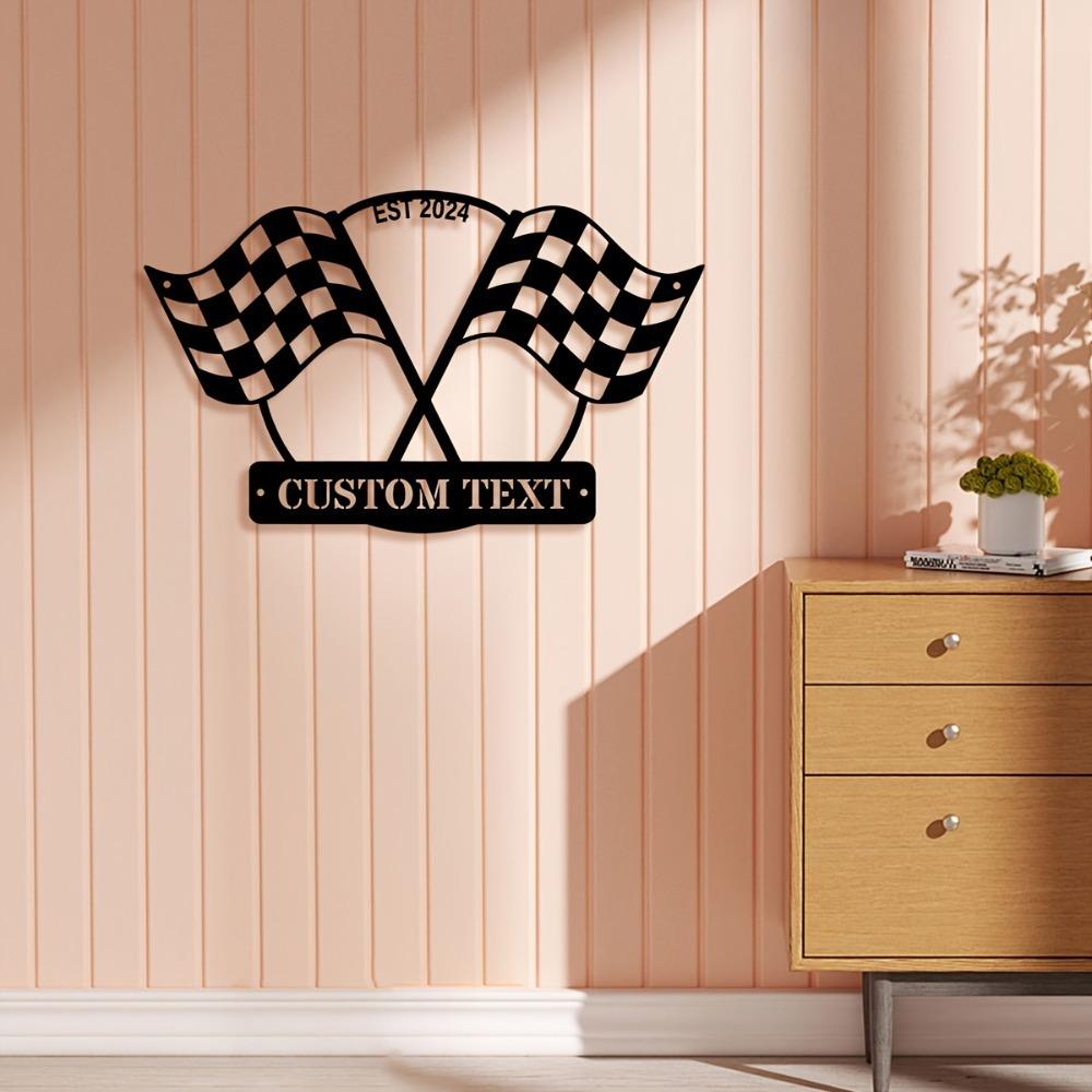 Custom Metal Sign Racing Flag Wall Art Personalized Address Plaque Home Office Decor