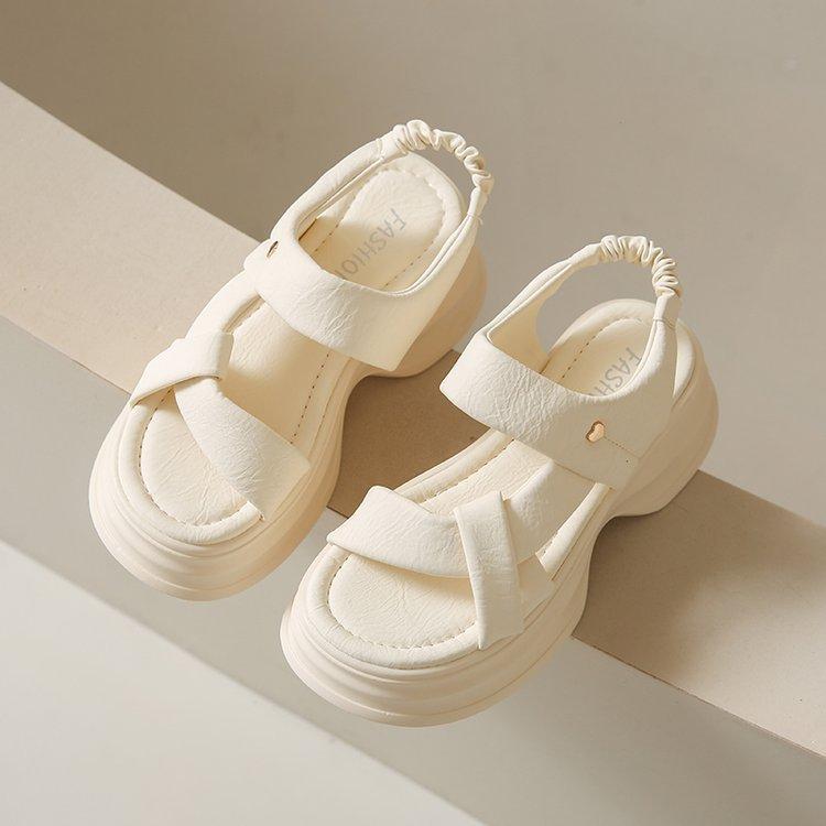 

Muffin platform sandals women s summer wear 2025 new high-end skirt non-slip heightening beach Roman shoes 40 бежевый