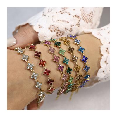 Vierklauw Armband voor Vrouwen Kleurrijke Zirconia Bedel Roestvrij Staal Verstelbare Ketting Sieraden Cadeau