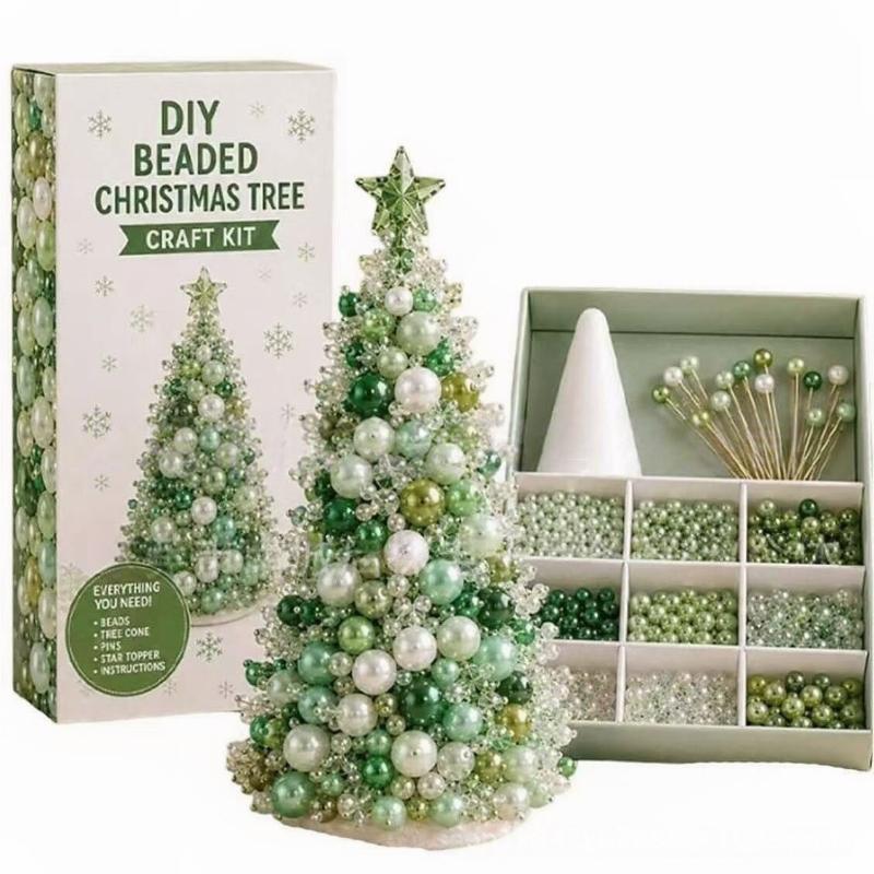 DIY Pearl Bead Christmas Tree Craft Kit 1 Set Mini Lightweight Tabletop Xmas Ornament for Travel Holiday Decor