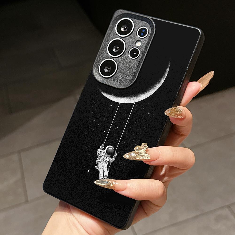 Samsung A07 Xiaomi Redmi 13C 14C for iPhone 17 Pro Max Infinix Realme Phone Cases Soft brown Leather pattern TPU Case NY60 space astronaut skate moon