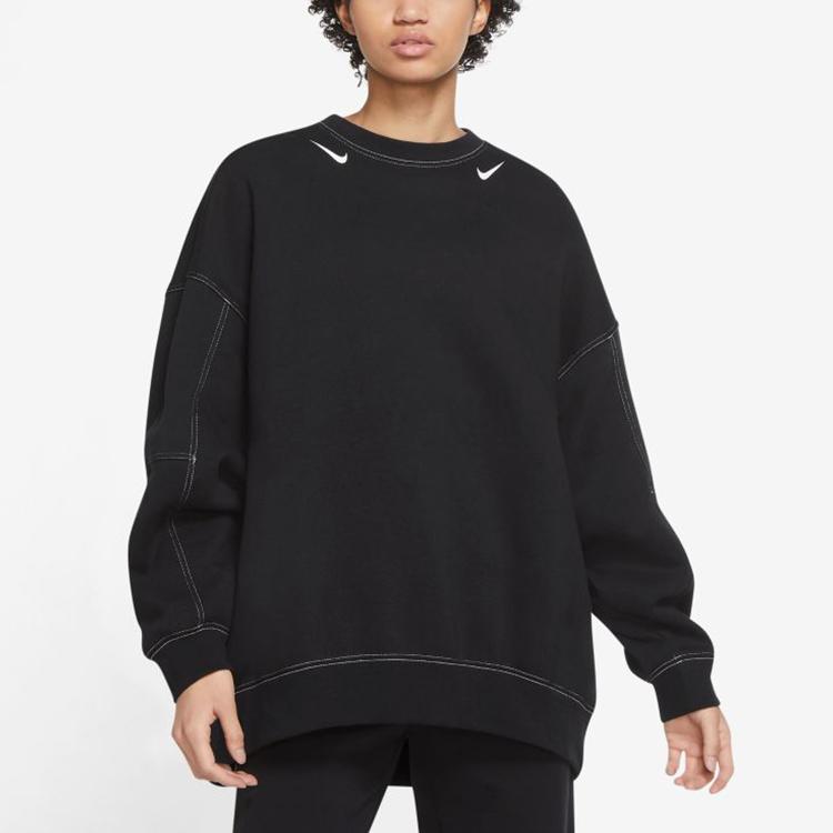 Nike Casual Sport Loose Fit Crew Neck Long Sleeve Sweatshirt Women Tops Black DD5611-010