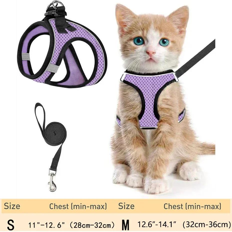 Harnais et Laisse Réglables pour Chat pour la Promenade - Harnais Gilet Anti-Évasion pour Chaton avec Maille Douce Réfléchissante pour Chiot Extérieur