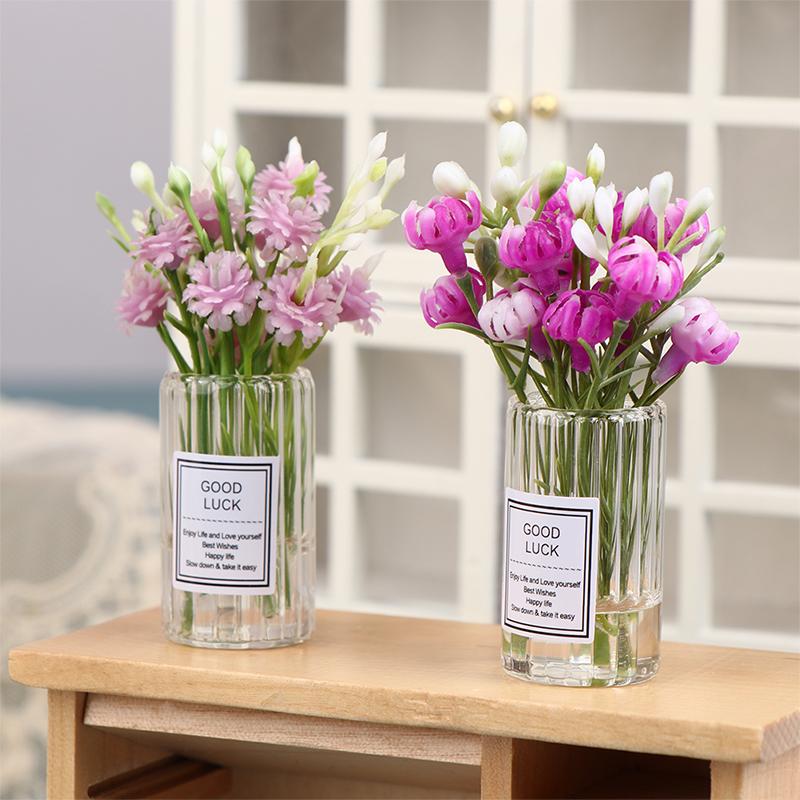 1/6 8 Dollhouse Miniatures Glass Vase Model Doll House Accessories Decor Toy Green Plant Ornaments Gifts Crafts