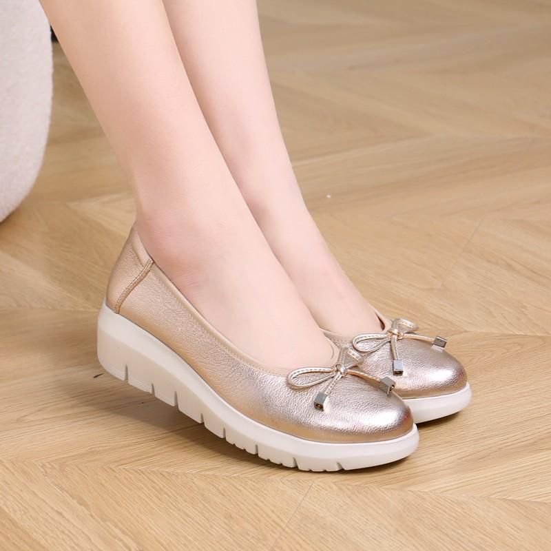 Waterproof Platform Flat Shoes Spring New Round Head Shallow Mouth Butterfly Knot Soft Sole Non-slip Single Shoes