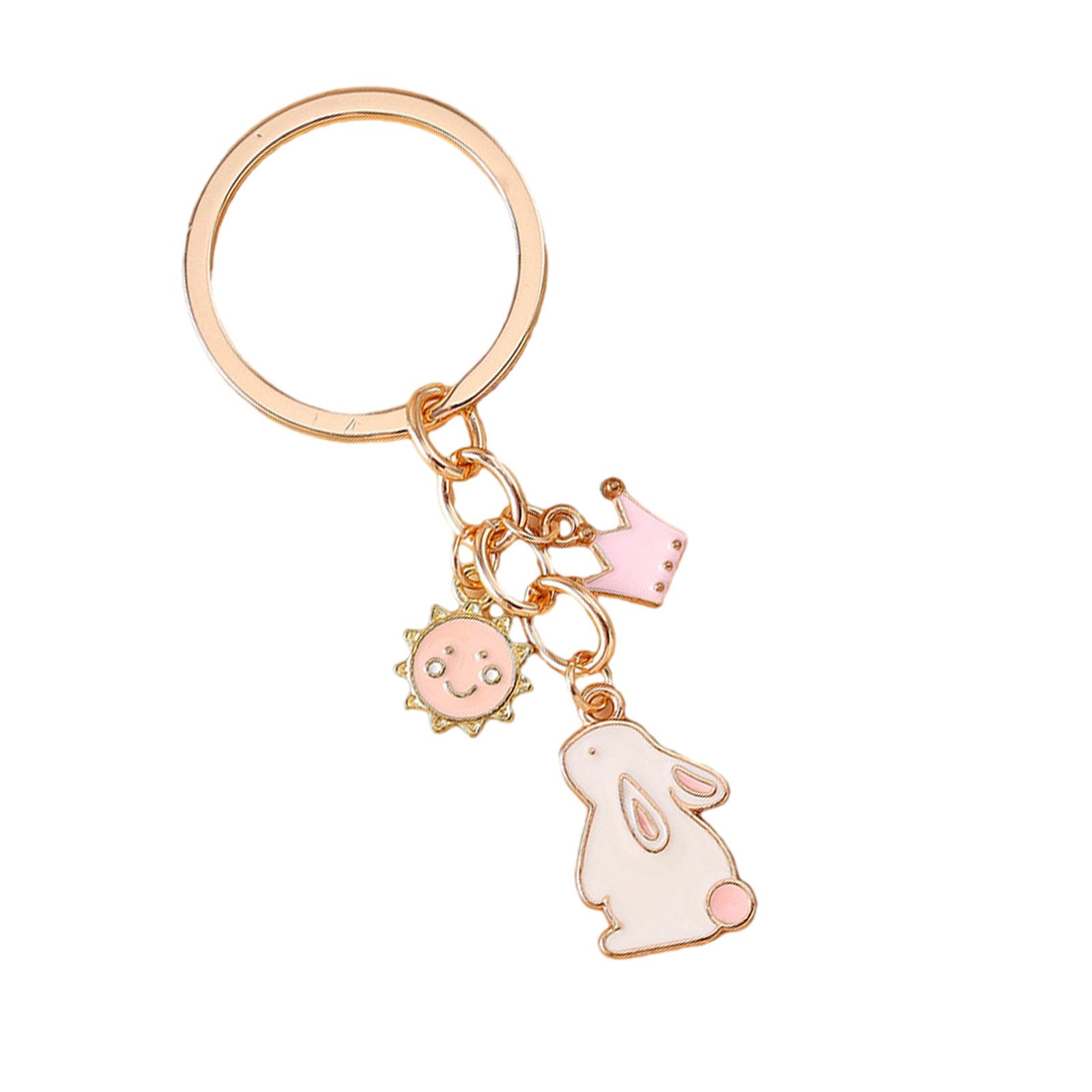 

Креативный мультяшный брелок для ключей в виде сердца и кролика с дизайном кролика в короне, прочная подвеска из сплава для молодых женщин и студентов A