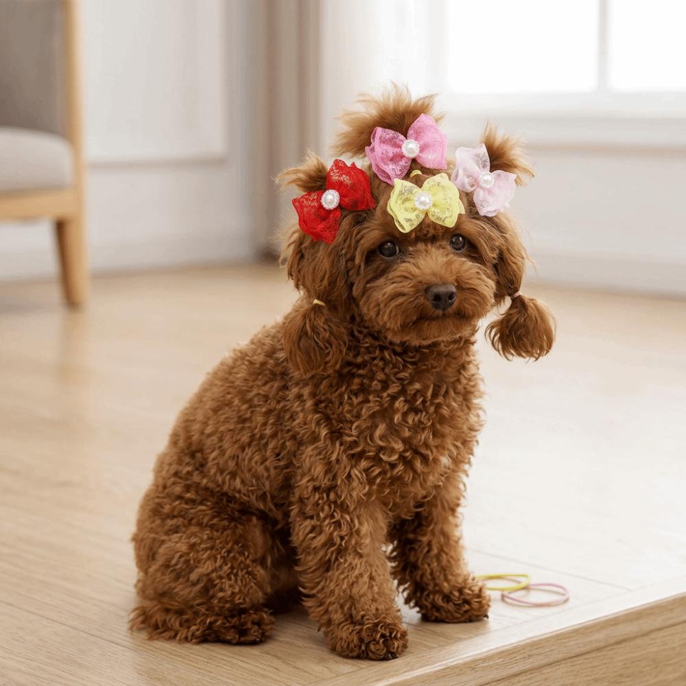 20Pcs Non-elastic Dog Hair Flower Bow Shape Pet Lace Headwear Pet Bow Hair Band  Daily Decoration