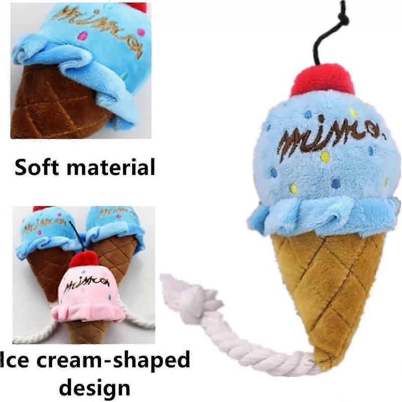 2PCS Ice Cream Dog Squeaky Toys, Puppy Chew Toys with Ropes, Dog Plush Toy for Small To Medium Dogs and Cats Pet Supplies Toys, Christmas Gift for Dog