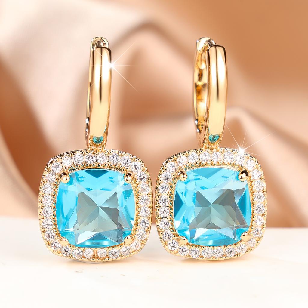 Elegant Female White Blue Stone Square Hoop Earrings Trendy Fashion Gold Color Wedding Jewelry For Women