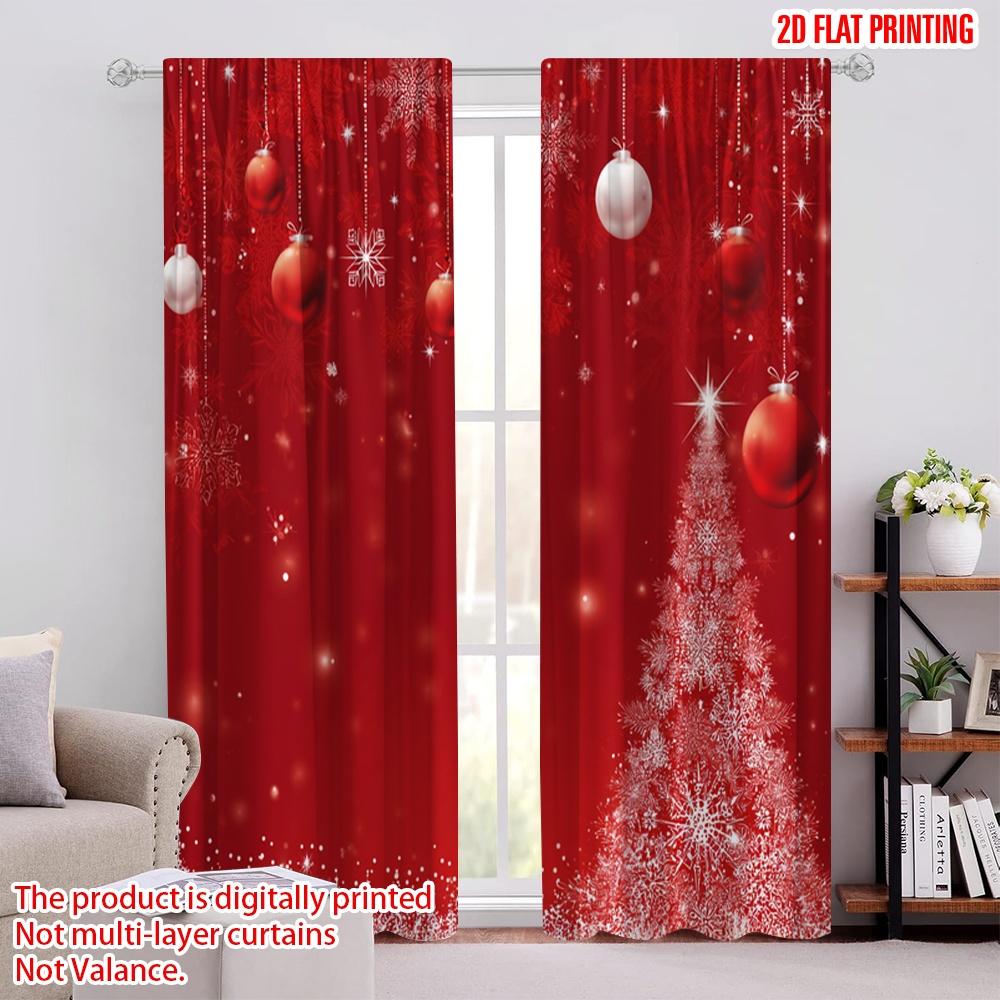 

2pcs,2D plane printing Creative Curtains Xmas Ball Glitter Sparkle Snow Polyester Easy Install (without rod) Holiday Use for 52.50 × 116.00 cm 2 pcs