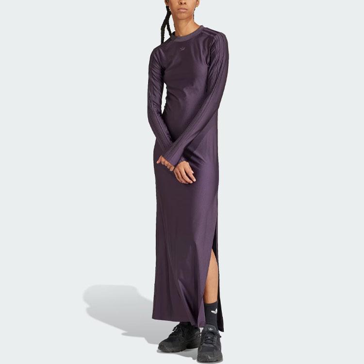 Adidas Originals Elongated Dress Solid Color Long Side Split Sports Slim Fit Long Sleeve Dress Women Dresses Purple IS4590