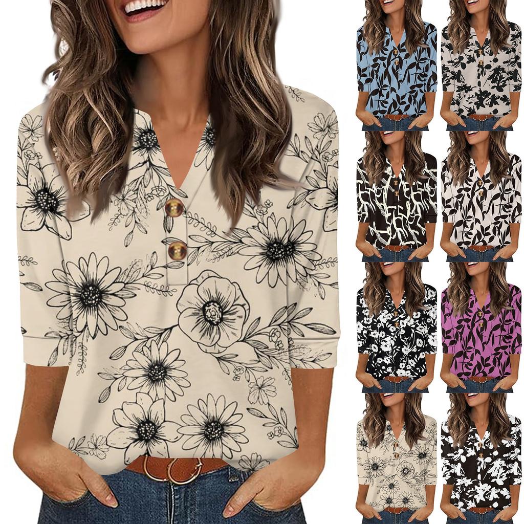 Camisas de Manga 3/4 Heley para Mujer Moda Verano Blusas Ropa para Vacaciones en la Playa