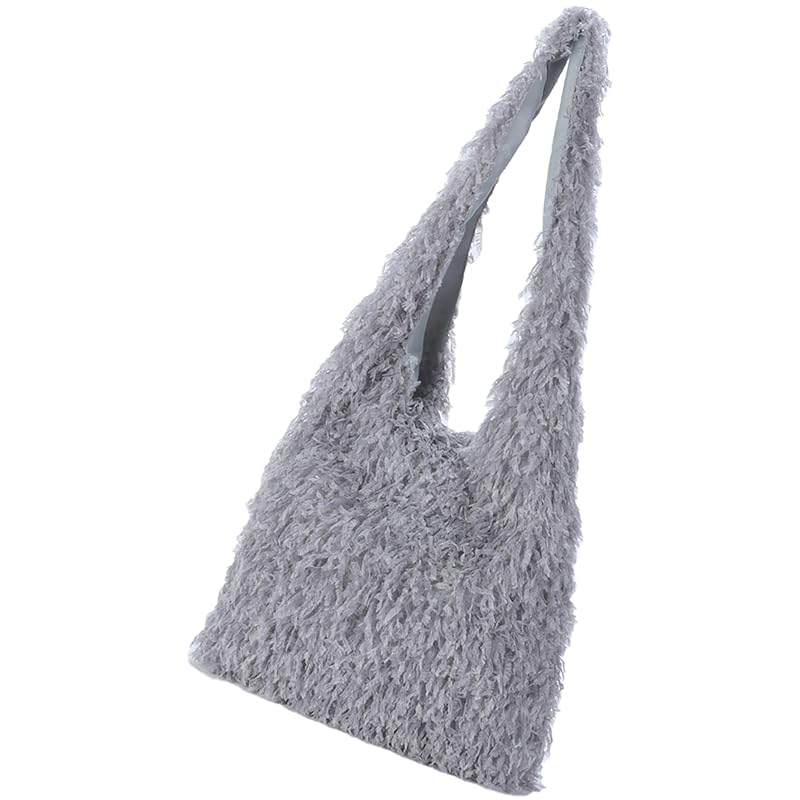 

[Alto Rose] gray tote bag shoulder bag one shoulder A4 handbag large capacity commute Commuting to school a4 shaggy fur faux fur simple Plain color