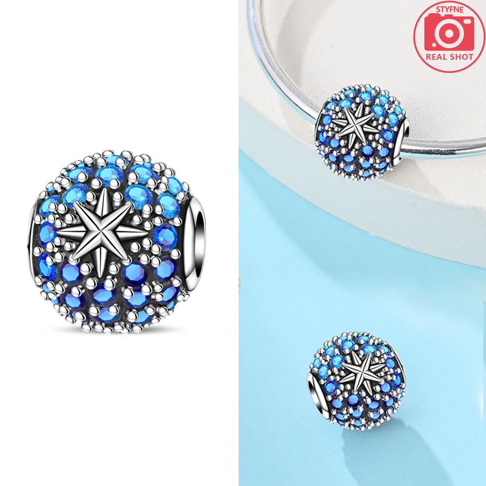 Original Copper Certified Pink Shell Pearl Blue Zircon Petals Beads Fit Women Woman Gift Phone Charms Diy Accessory