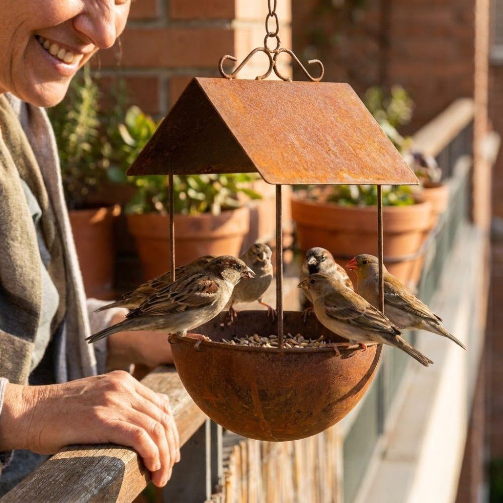 Anti-leakage Bird Bath Feeder Rusty Iron Bird Food Container Hanging Bird Feeder  Outdoor Garden