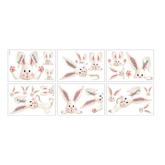 6 Sheets Easter Bunny Window Clings Reusable Static Window Decals for Spring Party Home Classroom Office Decoration