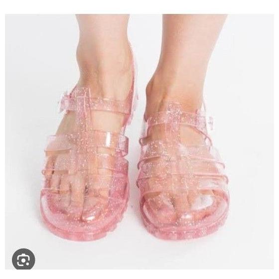 WEGO clear flat sandals pink lame