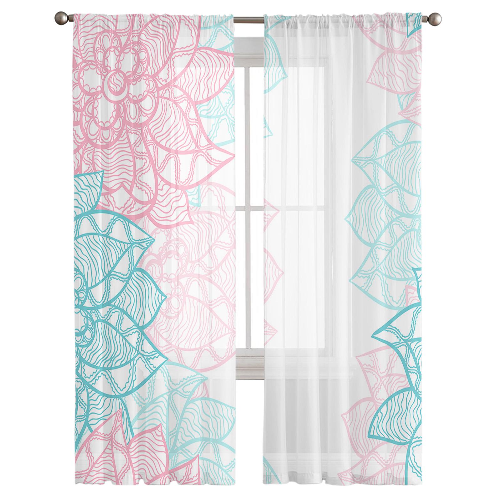 

Мандала с цветочной линией и текстурой, современные тюлевые шторы для гостиной, спальни, дома, кухни, окна, прозрачные шторы