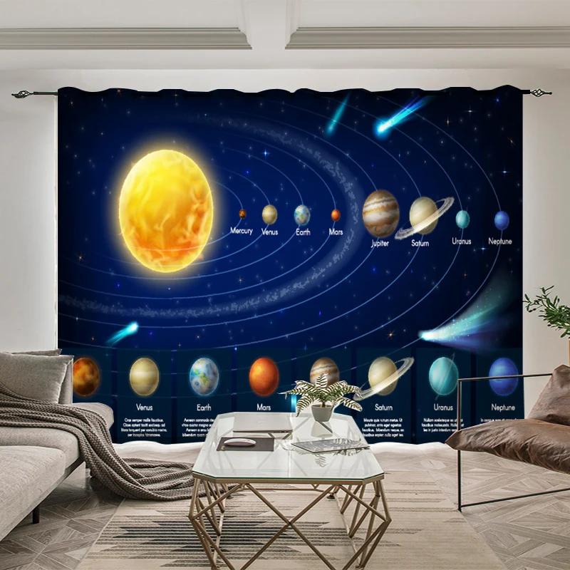 Outer Space Astronaut Pattern High Blackout Curtains Whale Planet Sci-Fi Indoor Shading Drape Children Bedroom Curtain New Style