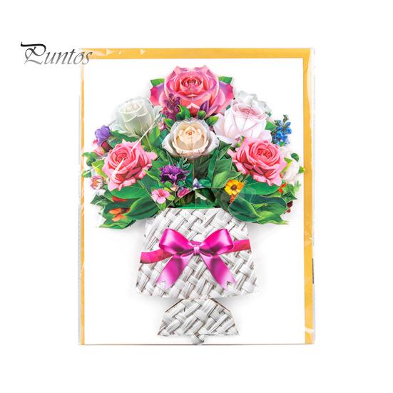 3D Pop Up Flower Bouquet Card Paper Flower Vase Greeting Cards for Mother's Day Congratulations Graduation Anniversary Birthday