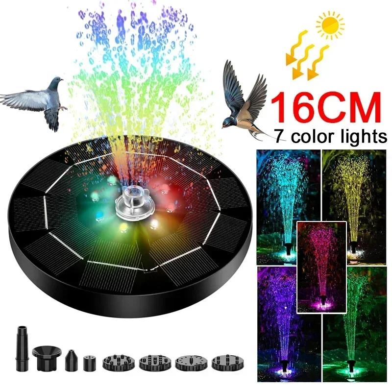 Luce per fontana a LED a 7 colori, luce solare per fontana, fontana rotante, 3W, 6 ugelli, pompa per acqua, bagno per uccelli da esterno, giardino