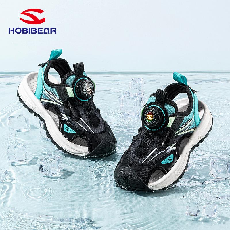 Kids Closed Toe Sandals Rotary Buckle Breathable Mesh Beach Shoes Wear Resistant Summer Water Shoes For Boys Girls