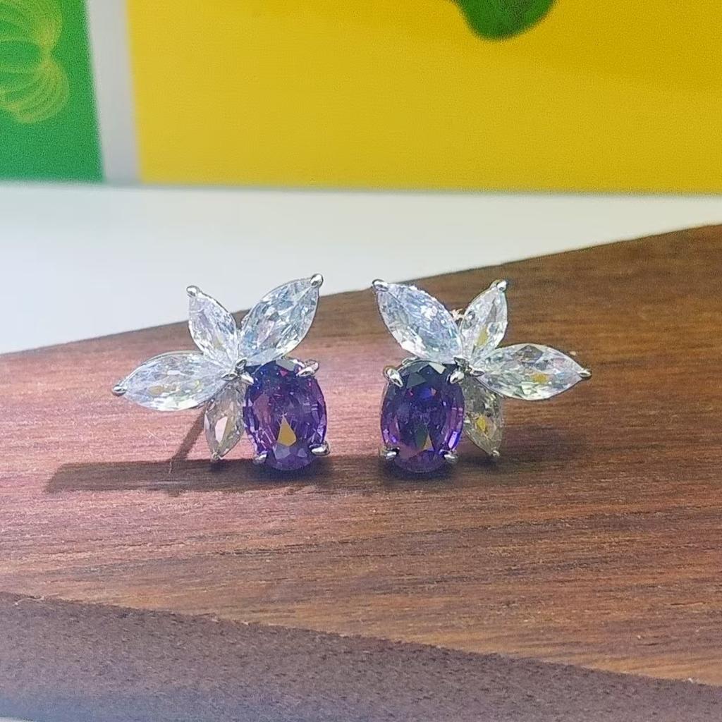 Wealth Flowers in the World 6X8 Oval Zircon Stud Earrings Women's Korean Style Horse Eye Butterfly Earrings Star Same Earrings