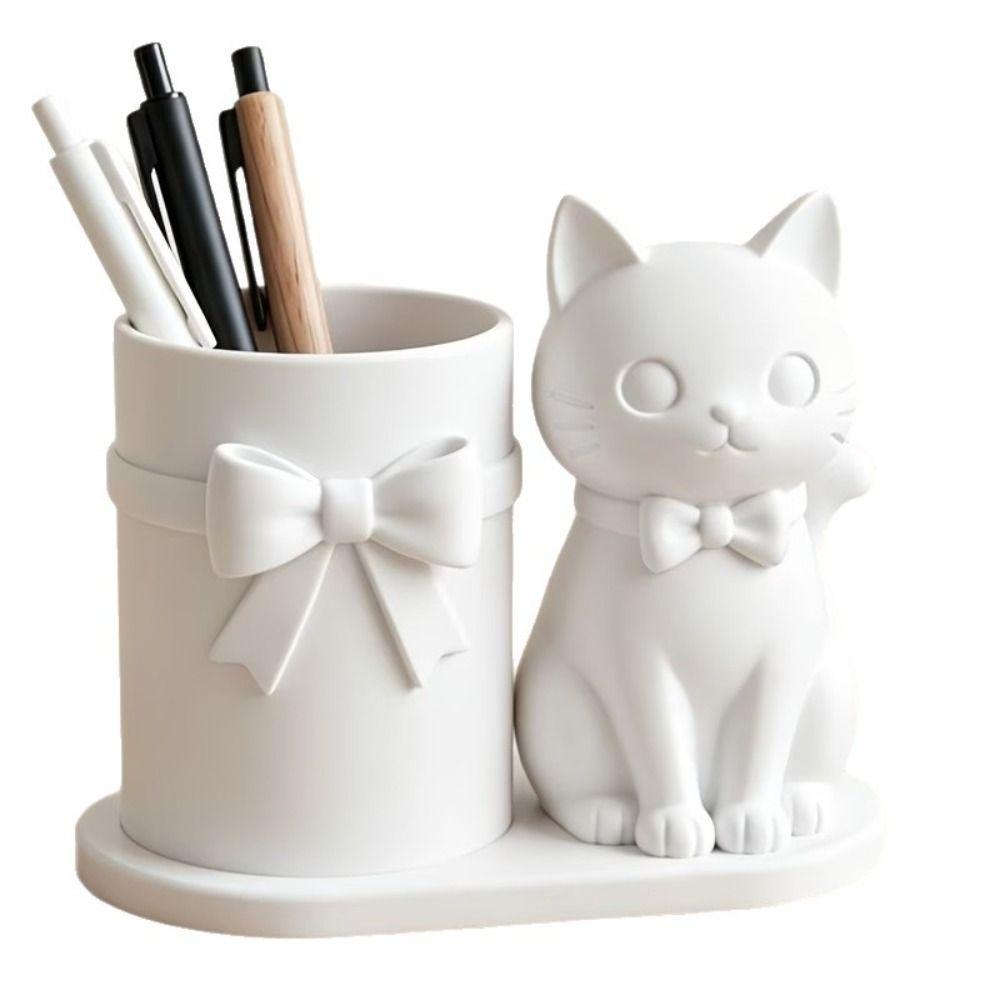 3D Geprinte Katvormige Pennenhouder Plastic Make-upkwast Opbergorganizer Bureau Decoratie