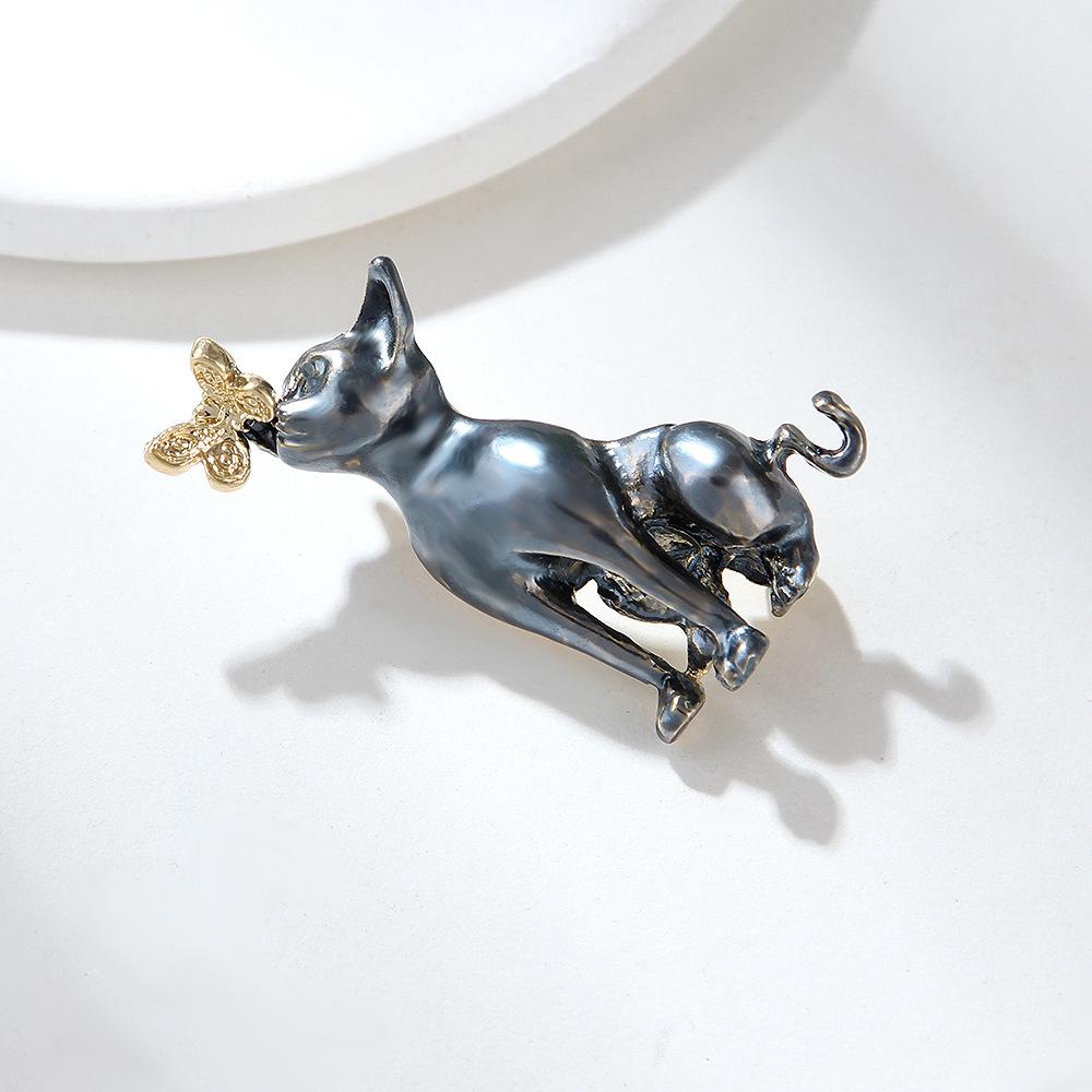 Broche Mignonne Émail Papillon & Chat Persan Style Coréen