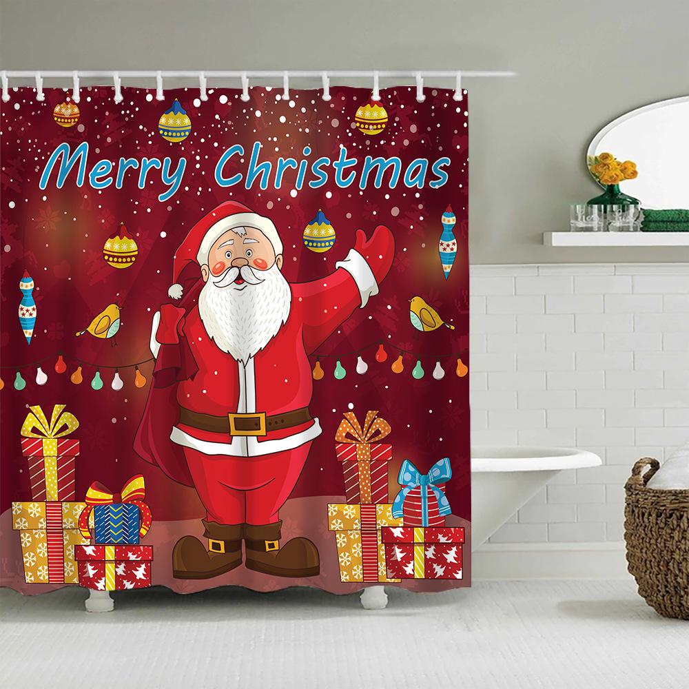 Christmas Decor Shower Curtains 3D Santa Claus Snowman Elk Tree Bathtub Screen for Bathroom Waterproof Polyester Bath Curtain