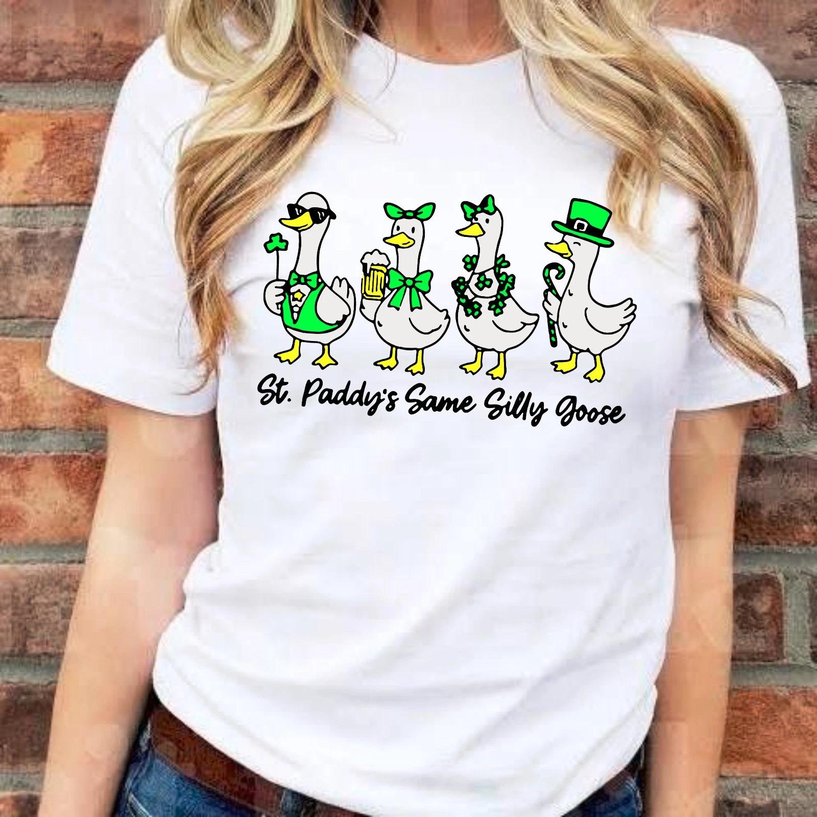 St Patricks Day Silly Goose Funny Irish Goose Shamrock Luck Humor Gift T-Shirt S