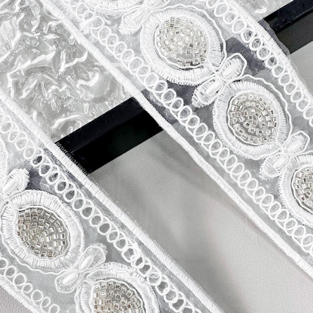 White Handmade Beads Strand Embroidery Barcode Ethnic Style Clothing Cuffs Belt Neckline Decorative Lace