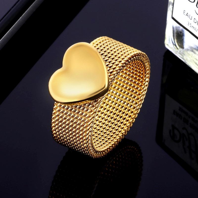Anello in Acciaio Inossidabile Colore Oro Forma di Cuore Anelli a Rete Per Uomo Donna Amante Elegante Vintage Gioielli Regalo