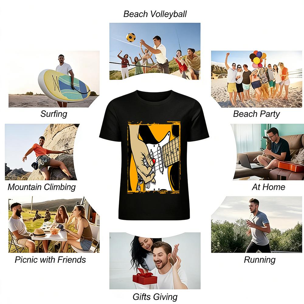 Vintage Electric Guitar Pick Playing Print T-Shirt For Rock Fans Pure cotton T-shirt