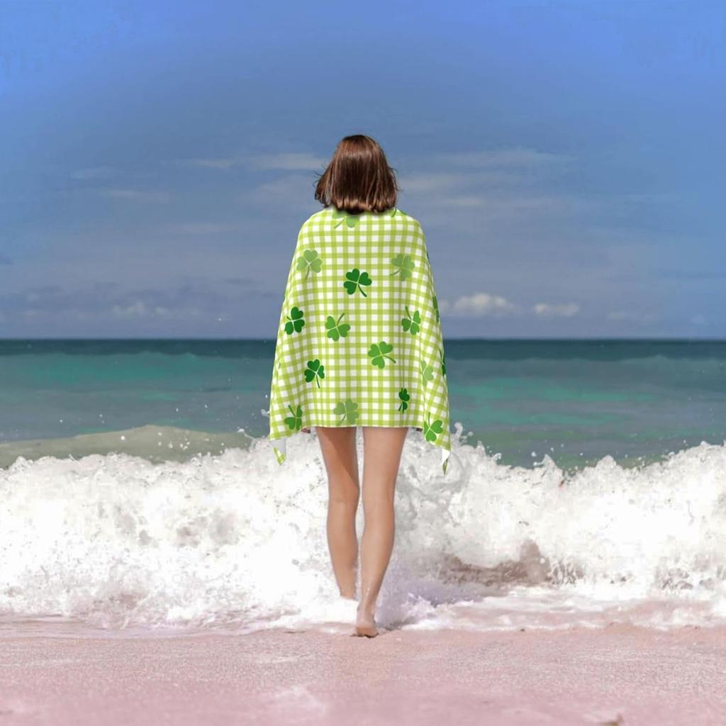 Lucky Clover Beach Towels St. Patrick's Day Shamrock Bath Towel Plaid Soft Absorbent Oversized Quick Dry Extra Large Oversized