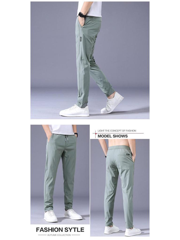Ice Silk Cool Men's Elastic High Waist Slim Fit Sports Pants - Summer Casual Style 1062