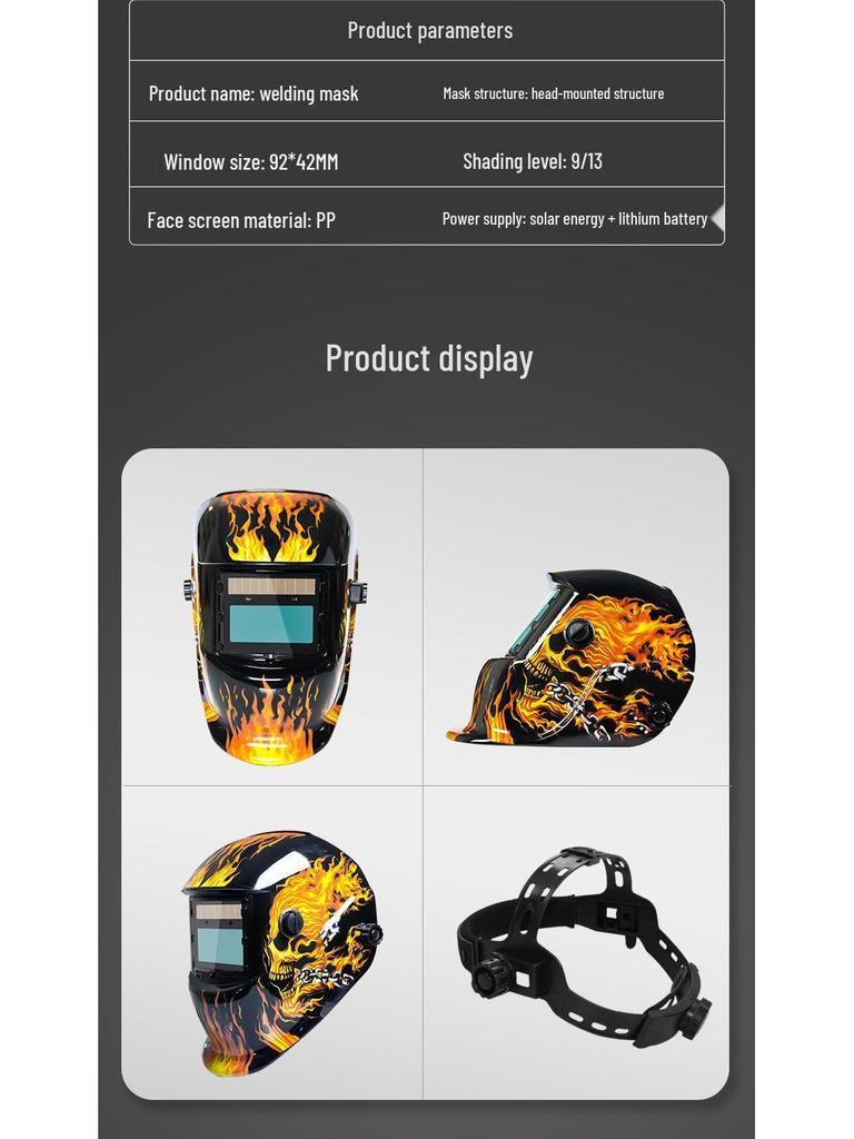 Selbstabdunkelnder Solar-Schweißhelm mit verstellbarer Kopfhalterung für Argon-Lichtbogenschweißen