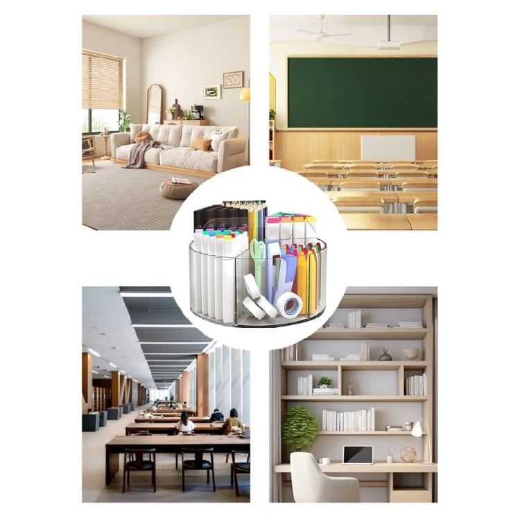 360 Degree Rotating Pen Holder 6 Compartment Clear Acrylics Pen Holder Desk Organizers Art Supply Organizers Storage Box