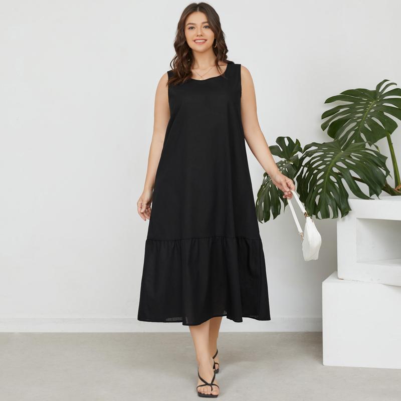 Summer Women Sleeveless Tank Holiday Long Dress Round Neck Casual Loose Maxi Dress Bottoming Dress Plus Size