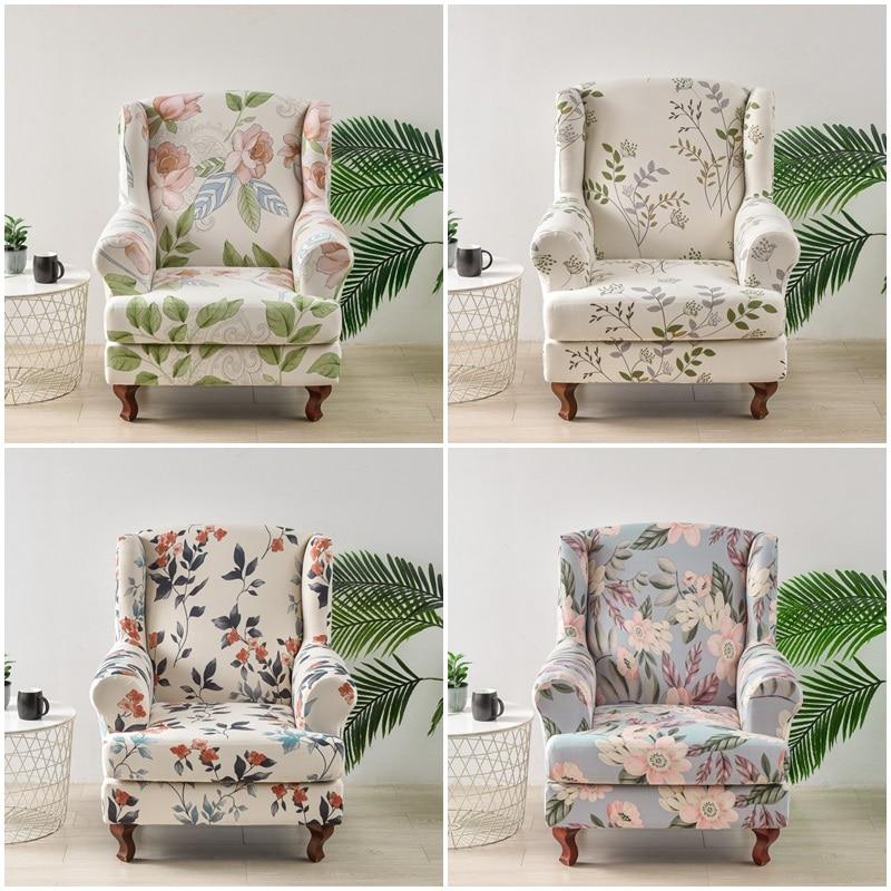 Nordic Flower Potah na křeslo s křídly Strečový Spandex Potahy na křesla Odnímatelné Relaxační Potahy na jednotlivou pohovku s potahy na sedáky