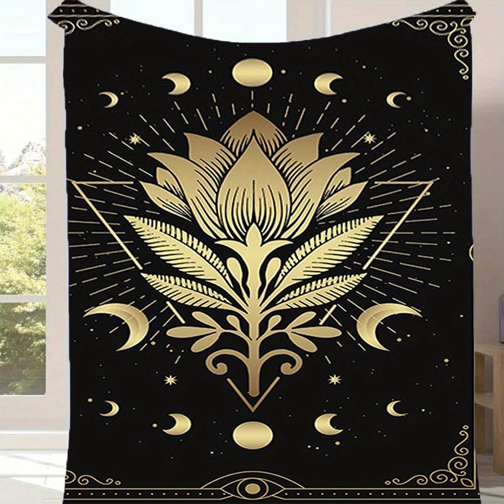 1pc Flower Moon Tarot Pattern Blanket,Soft And Comfortable Blanket, Travel Sofa Bed, Office Home Decor, Birthday Gift Blanket, Boys, Girls