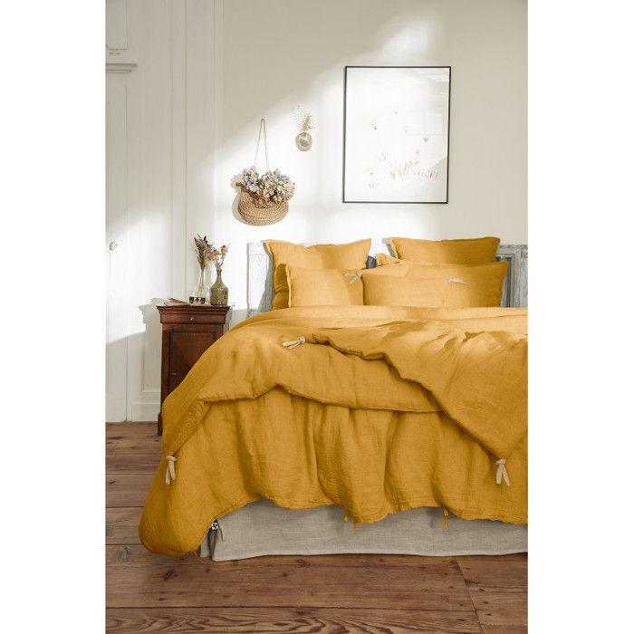 Edredon ou Bout de lit matelassé 90 x 200 cm "Soline" Lin lavé - Soline Miel